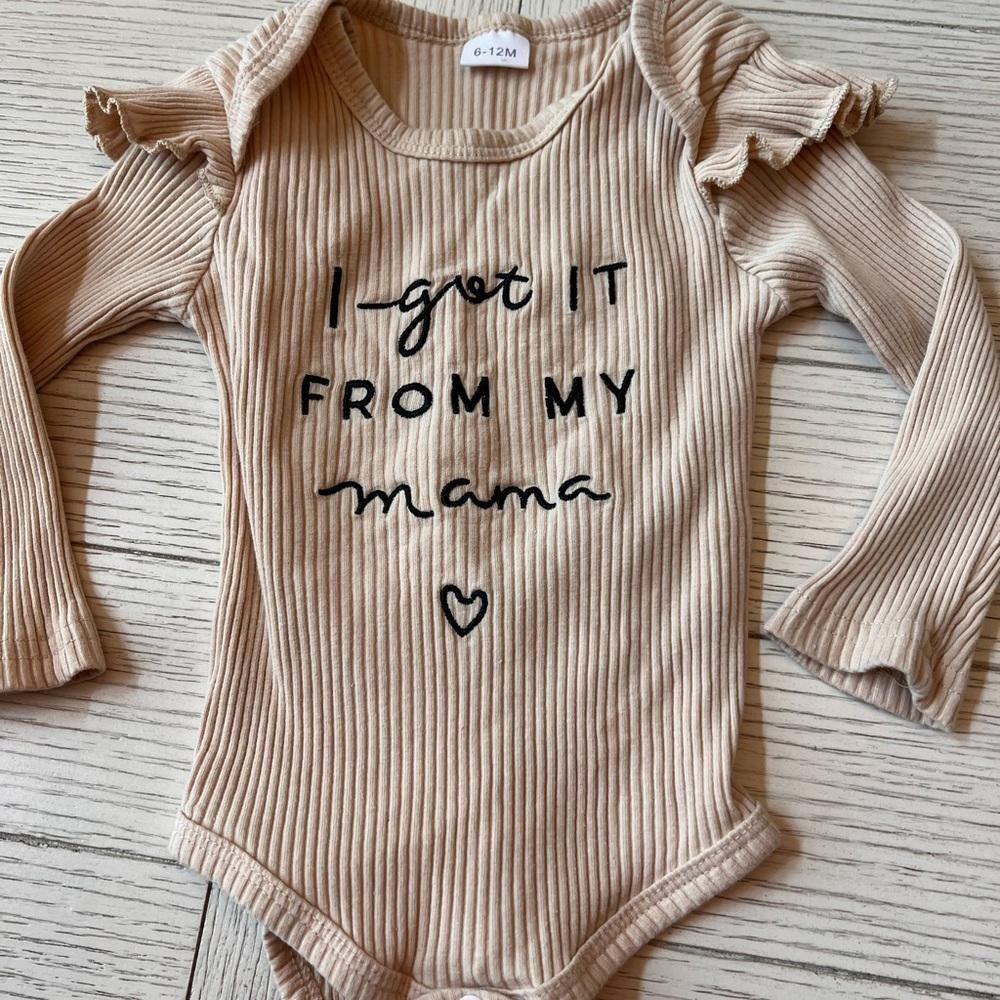 I Got It From My Mama One piece ribbed baby garment cute flutter sleeve 6-12 mos